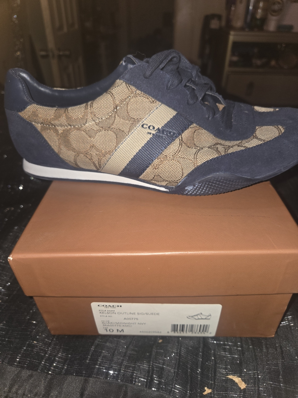 Coach Women’s Low-Top Runner Sneakers in Navy and Tan... Worn 1 Time